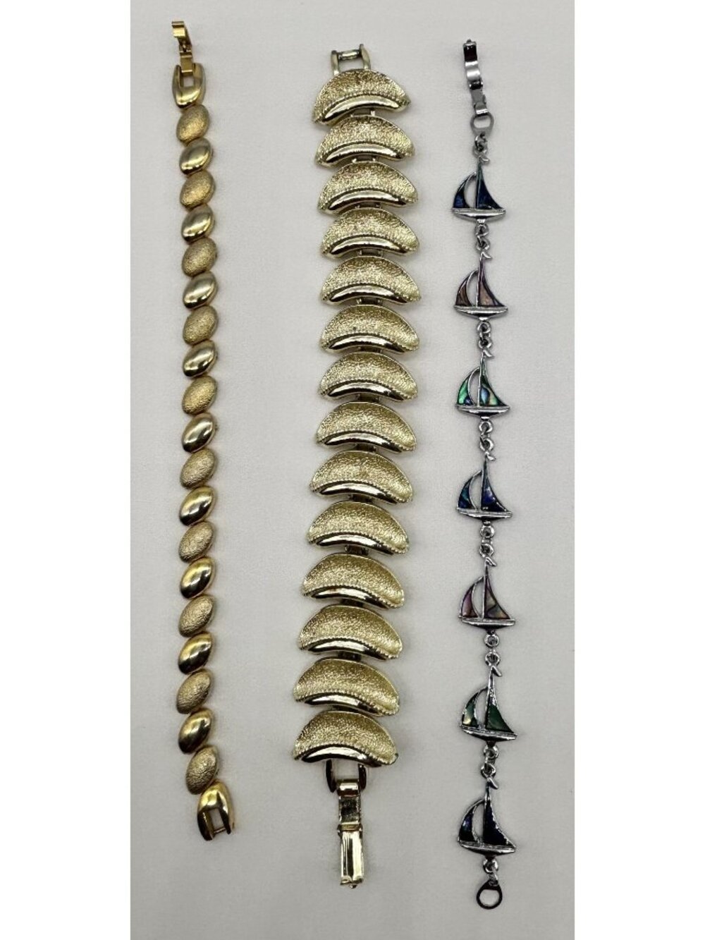 Lot of Four Vintage Bracelets Gold-Tone Metal and Silver Tone Metal With Abalone